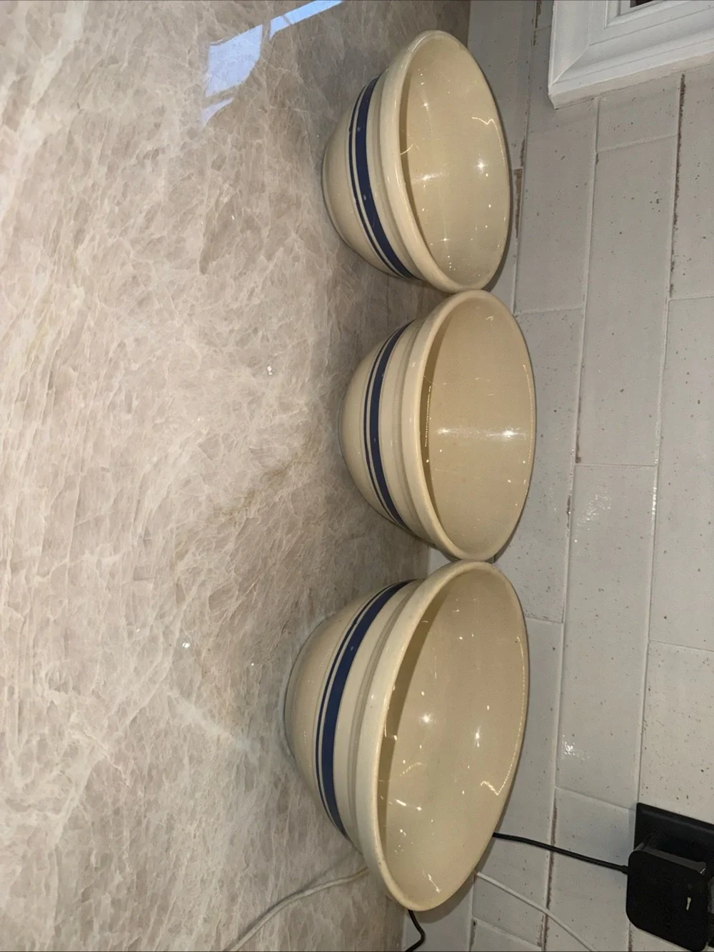 Friendship Pottery Roseville Ohio Blue Line 3 Nesting Mixing Bowls